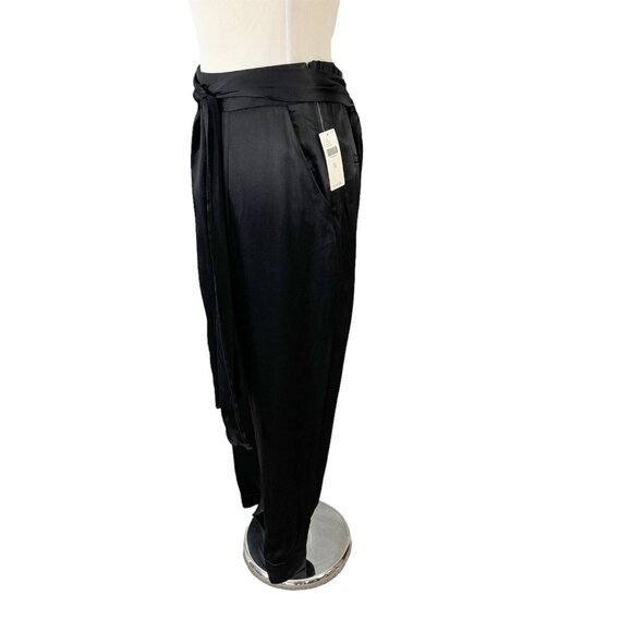 Anthropologie Ett:Twa Black Satin Dress Pants Size 10 Tie Waist Sash NWT - Picture 6 of 12